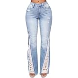 Jubaton Frau Jeans Hohe Taille Lässige Mode Bequeme Stretch Hüfte Sexy Stretch Quaste Schlaghose XXL