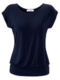 ELFIN Damen T-Shirt Ärmellos Longshirt Kurzarm Lässig Tunika Weite O-Neck Oberteile Sommer Basic Top, Marine, Gr. M