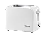 Bosch Kompakt Toaster CompactClass TAT3A011, integrierter Edelstahl-Brötchenaufsatz, mit Abschaltautomatik, mit Auftaufunktion, perfekt für 2 Scheiben Toast, Liftfunktion, breit, 980 W, weiß