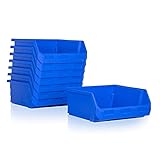 8er Set Kunststoff-Stapelboxen Sichtlagerkästen PK374218 mit Aufhängevorrichtung Blau | Sichtboxen L37,4xB41,8xH17,7cm | Kleinteileboxen Lagerboxen Regalboxen Sortierk