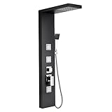 Lonheo Edelstahl Duschpaneel mit Regendusche Handbrause Massagedüsen, schwarz Duschsystem mit Einheb