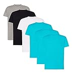 VM Herren-T-Shirts, Kurzarm, Größen S bis 5XL, 100 % Baumwolle, 6er-Pack, Set 1 Weiß + 1 Schwarz + 1 Grau + 3 Türkis, S