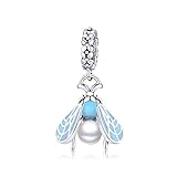 Silber Motte Blau Emaille Einsatz Anhänger Charm Perle kompatibel mit Pandora Armband Halsk