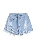 SheIn Damen Denim Shorts Jeansshorts Basic Jeans Kurze Hosen High Waist Kurze Hose Hotpants Shorts mit Gerissen Hellblau M