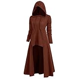 TWIFER Mittelalter Umhang Damen Kapuze Einfarbig Elegant Trenchcoat Jacke Mantel Cape (a-Kaffee,L)