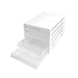 Mestim - Organizer Schubladenbox für Bürobedarf in weiß – 5 durchsichtige Kunststofffächer á 250B x 340T x 230H mm für DIN A4 Formate – Stapelbares Ordnungssystem für Büroartikel auf dem Schreib