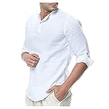 LRWEY Herren Hemd Langarm Baumwolle Leicht Hemd Casual Stehkragen Hemd Solide Hemd Henley Hemd, weiß, S