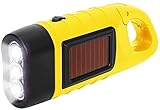 CHANGLIDQ Handkurbel Wiederaufladbare Taschenlampe, Solar LED Taschenlampe, Dynamo Taschenlampe, Notlicht im Freien, Tragbar Camping Lampen, mit Karabinerhaken zum Aufhänge(gelb)