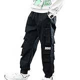 Kaerm Jungen Cargohose Jogging Freizeithose mit Multie-Taschen Jogginghose Baumwolle Fitnesshose Teenager Jogger Sweathosen Sporthose X Schwarz C 146-158