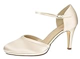 Rainbow Club Brautschuhe Joni Satin Schuhe 7,5 cm FÄRBBAR High Heels Pumps Ivory mit Riemchen (37 EU)