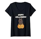 Damen Happy Halloween Quokka Smiling - Gruseliger Kürbis Glücksbringer T-Shirt mit V