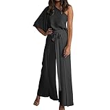 SHINROAD Damen Top Hose Anzug Set Loose Fit Frauen Outfit Wide Leg Skew Neck Pure Color Hemd Hose Daily Wear Black 2XL