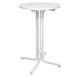 Beautissu Gastro Stehtisch klappbar Ø 70 cm - Sylt Bistrotisch rund - Wetterbeständiger Klapptisch in Weiß - Runder Partytisch - Hitzebeständig, Made in Germany & TÜV geprü