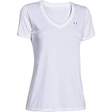 Under Armour Damen Tech Short Sleeve V - Solid, kurzärmliges Trainingsshirt, Weiß (White/Metallic Silver), XL