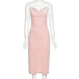 QBQZXAOSOWH Hübsche Kleider Dress Damen Solide Damen Strap Midikleid Schlitz Gestapelt Lose Elegante Party Streetwear M Pink