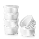 DOWAN Soufflé Förmchen, Auflaufförmchen Porzellan 6oz, Servierschalen für Souffle Creme Brulee, Förmchen für Muffins, Cupcakes, Schüssel für Backofenfest, 6 Stück, Weiß