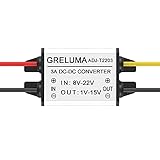 Greluma 1 Stk 5-V-Gleichstromwandler, wasserdichter Gleichstrom-Abwärtswandler 8V-22V 12V Schritt runter auf 1V-15V 6V 9V 3A Einstellbares Spannungsreglermodul für die Stromversorgung