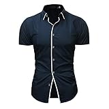 Shirt Herren Slim Fit Sommer Mode Herren Freizeithemden Einfachheit Elastizität Klassisch All-Match Hochzeit Party Casual Herren Kurzarm C-Navy 3XL