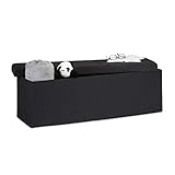 Relaxdays Faltbare Sitzbank XXL, Sitzcube mit Stauraum, Sitzwürfel aus Leinen, mit Deckel, HBT 38 x 114 x 38 cm, schw