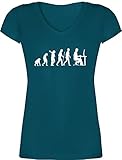 Nerd Geschenke - Gaming Evolution weiß - L - Türkis - Evolution - XO1525 - Damen T-Shirt mit V