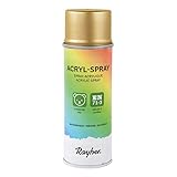 Rayher Hobby 34145620 Acryl-Spray, Acryllack, brillant gold, seidenmatt, Sprühlack für innen und außen, hohe Deckkraft, umweltbewusst spraylackieren, Dose 200