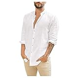 Leinenhemd Herren Herbst Winter Hemd Langarm Regular Fit Freizeithemd Shirts Sommerhemd Langarmhemd Taste Shirts Einfarbig Lose Stehkrag
