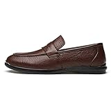 MTnoble Loafers Männer Casual Penny Slip On Müßiggänger Echtes Leder Schürze Zehenrauchschuhe Flache Anti Slip Flexibe Loafer (Color : Brown, Size : 44 EU)