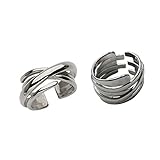 2 Stück Silber mehrlagig ineinander verschlungene Wellen Ring Unregelmäßige Linien Kreuz Ringe Frauen Einstellbar Ewigkeit Infinity Ring Band Silber Ring