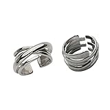 2 Stück Silber mehrlagig ineinander verschlungene Wellen Ring Unregelmäßige Linien Kreuz Ringe Frauen Einstellbar Ewigkeit Infinity Ring Band Silber Ring