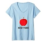 Damen New York The Big Apple T shirt With USA Flag, New York City T-Shirt mit V