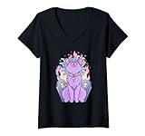 Damen Medusa Katze Kawaii Pastell Goth Schlange Schädel Kopf Pastell Goth T-Shirt mit V
