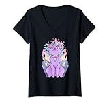 Damen Medusa Katze Kawaii Pastell Goth Schlange Schädel Kopf Pastell Goth T-Shirt mit V