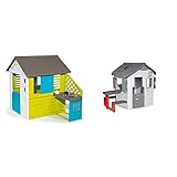 Smoby – Pretty Haus - Spielhaus für Kinder für drinnen und draußen, mit Küche und Küchenspielzeug (17 teilig) & Picknicktisch für Smoby Spielhäuser – Zubehör für Spielhaus, Sitzbank mit T