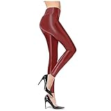 Xmiral PU-Leder Leggings Damen Stretch hohe Taille Lederhosen Bleistifthosen (Glossy Rot, S)