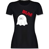 Halloween Kostüm Outfit - Kleiner Geist Buh süß - M - Schwarz - kostüm Skelett Kinder - L191 - Tailliertes Tshirt für Damen und Frauen T-S