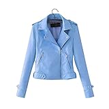 Zestion Damen Sexy Slim Jacke Langarm Reine Farbe Nähte Reißverschlusstasche Lässige Pendler Basic Jacke Europa und Amerika XXL