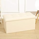 WGYDREAM Sitzbank Sitzhocker Fußbank Folding Lagerung osmanische Kunstleder Gepolsterte Sitzwasserdichte Spielzeug-Aufbewahrungsbehälter mit Deckel Fußablage Hocker (Color : Beige)