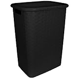 TW24 Wäschekorb mit Deckel Rattan-Optik 60L mit Farbwahl Wäschetruhe Wäschebox Wäschesammler Wäschekiste (Schwarz)