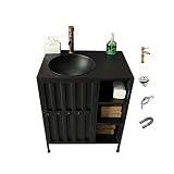 Industrie Stil Sockel Waschbecken Mit Unterschrank, Schmiedeeisen Waschtischunterschrank, Kreative Badschrank Des Restaurants Mit Wasserhahn Und Abflusskombinat(Color:Waschbecken mit schwarzem Sockel)