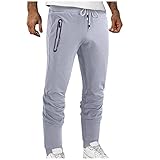 Jogginghose Herren Klassisch Schwarz/Grau Sweatpants in Baumwolle Lange Sporthose mit Reißverschluss Taschen Straight Fit Freizeithose Regular Fitness Jogger Laufen Trainingshose Track Trousers Broek