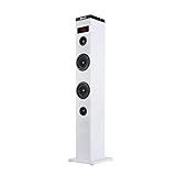 NGS Sky Charm White - 50W Bluetooth Sound Tower mit Fernbedienung, Optischem Eingang, USB, FM Radio und AUX IN (Weiß)