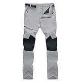 KEFITEVD Gefütterte Softshellhose Herren Warme Hose Winter Outdoorhose Stretch Angelhose Fleece Thermo Herrenhose Gummibund Wandern Trekking Hose Hellgrau 36