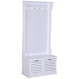 HOMCOM Garderobe Garderobenständer Kleiderständer mit Sitzbank Kleiderhaken MDF Weiß 80 x 40 x 180