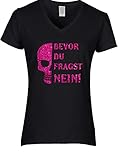 BlingelingShirts Shirt Sprüche Damen Bevor Du fragst Nein pink Glitzer Skull Fun Shirt schwarz, Gr. L PR