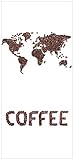 Wallario Premium Türfolie Türposter Selbstklebende Türtapete mit Schutzlaminat Weltkarte mit Schriftzug aus Kaffeebohnen - 100 x 220 cm Abwischbar, Brillante Farben rück