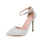 OPOEE Sexy Stiletto High Heel Damenschuhe Spitze Hohl Sandalen, silber, 38.5 EU