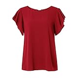 FrüHling Und Sommer Mode Damen Rundhals Einfarbig Lotusblatt Kurzarm ZurüCk Geknotetes T-Shirt Lose Pullover Casual Top D