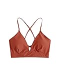 Milumia Frauen Lace Up Back Spaghetti Strap Solid Wireless Bra Bikini Top Bademode, braun, S