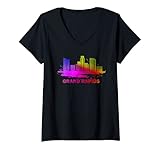 Damen Bunte Grand Rapids Stadtlandschaft Souvenir Skyline T-Shirt mit V