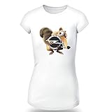 OPEL T-Shirt Ice Age Scrat Clipart Women CAR Auto Tee TOP Black White Short Sleeves (M, White)